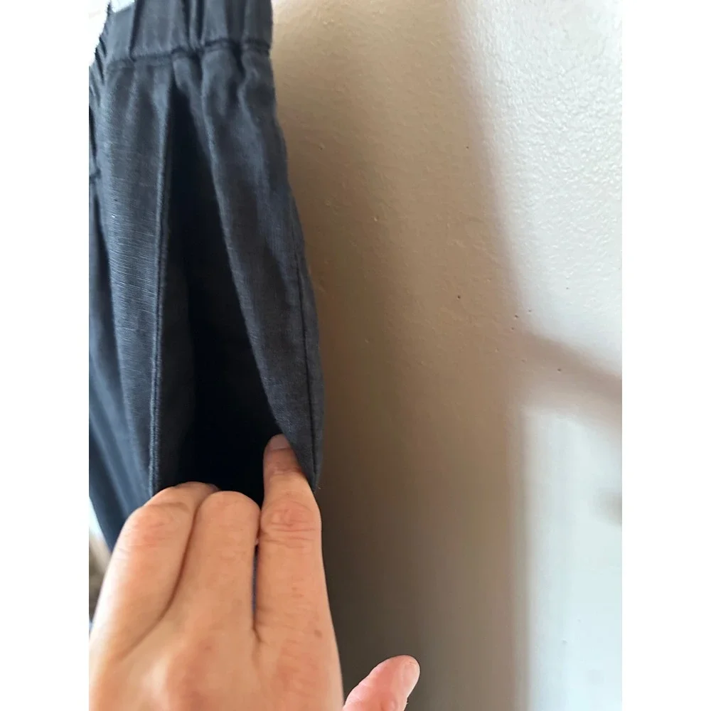 Quince Black 100% European Linen Wide Leg Cropped Pants XL Elastic Waist